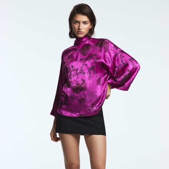NWT, ZARA PRINTED JFUSHIA ACQUARD BLOUSE, S - Picture 2 of 9